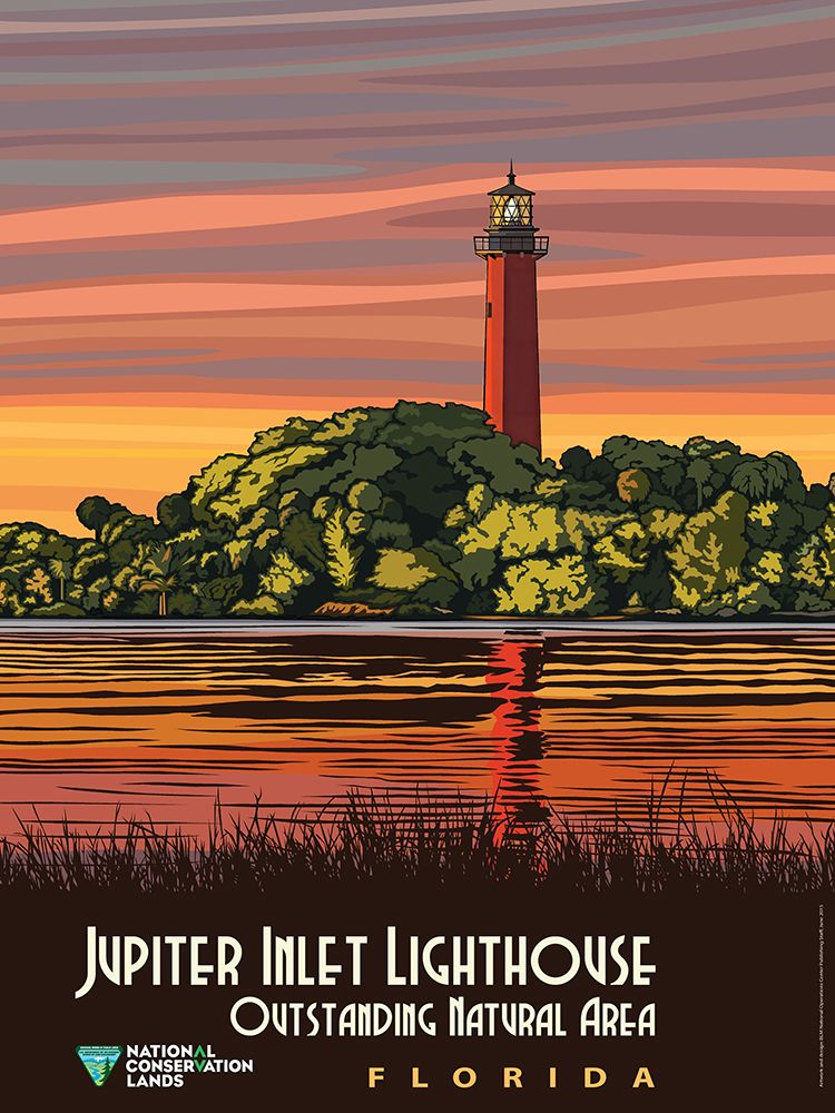Florida Jupiter Inlet Lighthouse Vintage Travel Poster