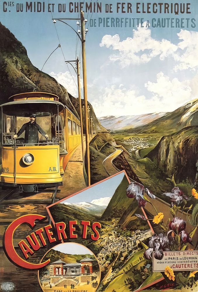 France Cauterets Vintage Railway Travel Poster