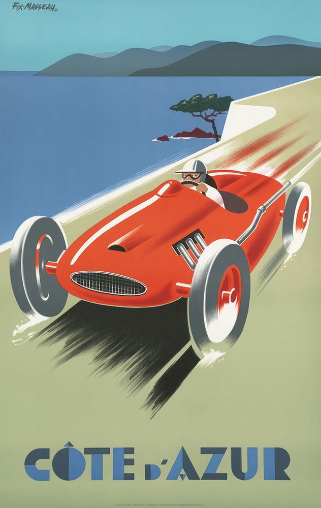 France Cote dAzur Racing Car Vintage Travel Poster