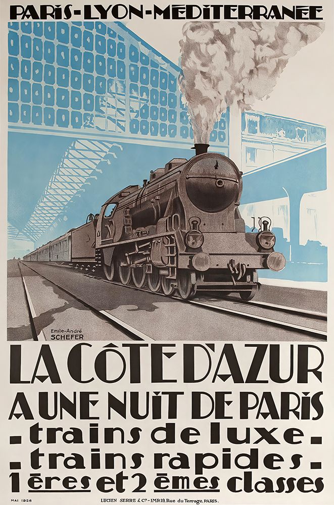France Cote dAzur Steam Train Vintage Travel Poster