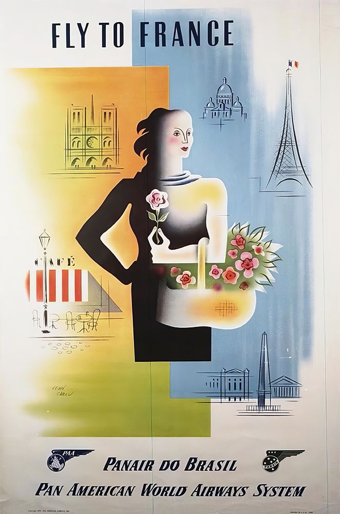 France Fly to Paris Vintage Air Travel Poster