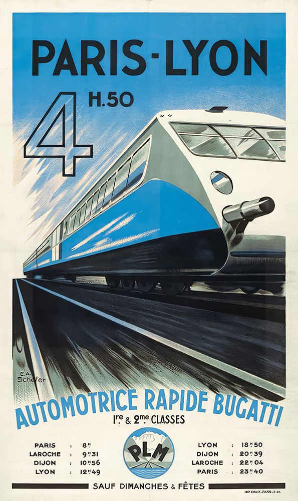 France Paris Lyon Vintage Railway Travel Poster