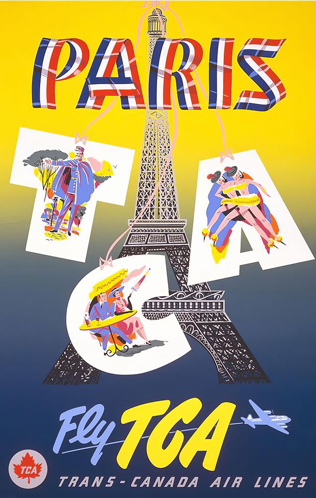 France Paris Vintage Air Travel Poster
