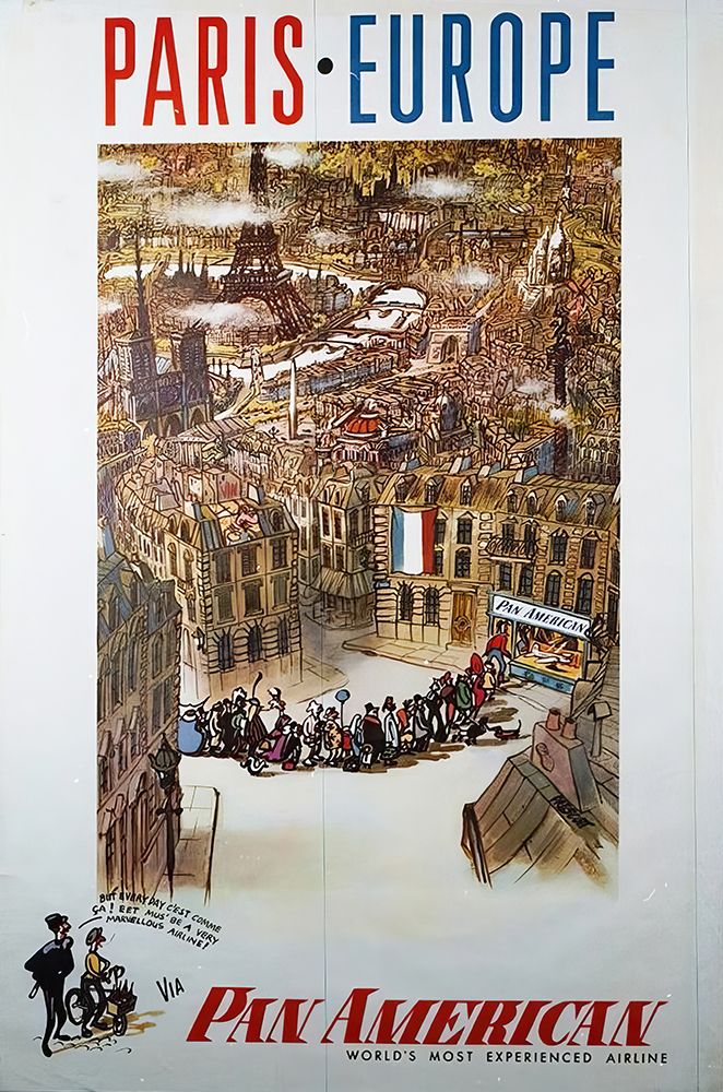 France Paris Vintage Airline Travel Poster