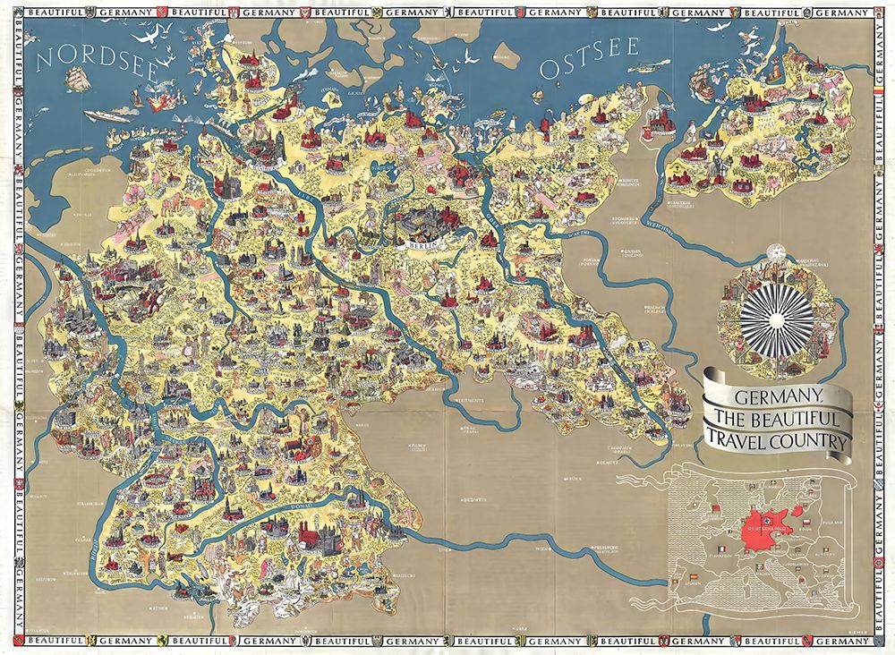 Germany The Beautiful Travel Country Vintage Map