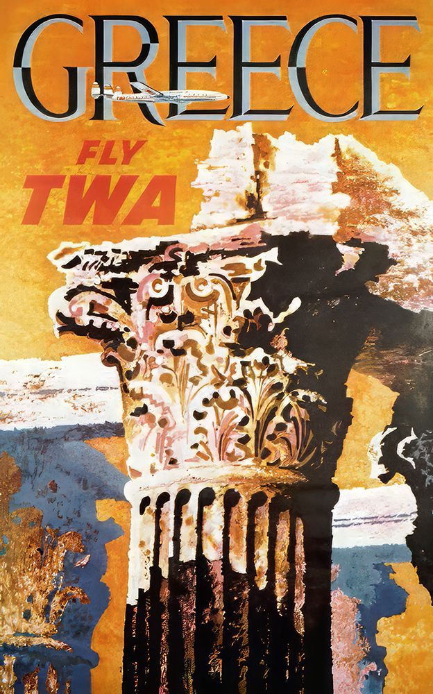 Greece Mid Century Vintage Air Travel Poster