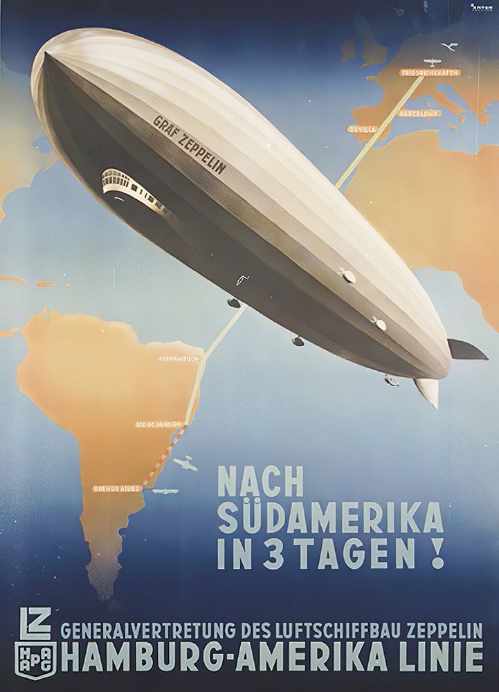 Hamburg America Zeppelin Line Vintage Poster