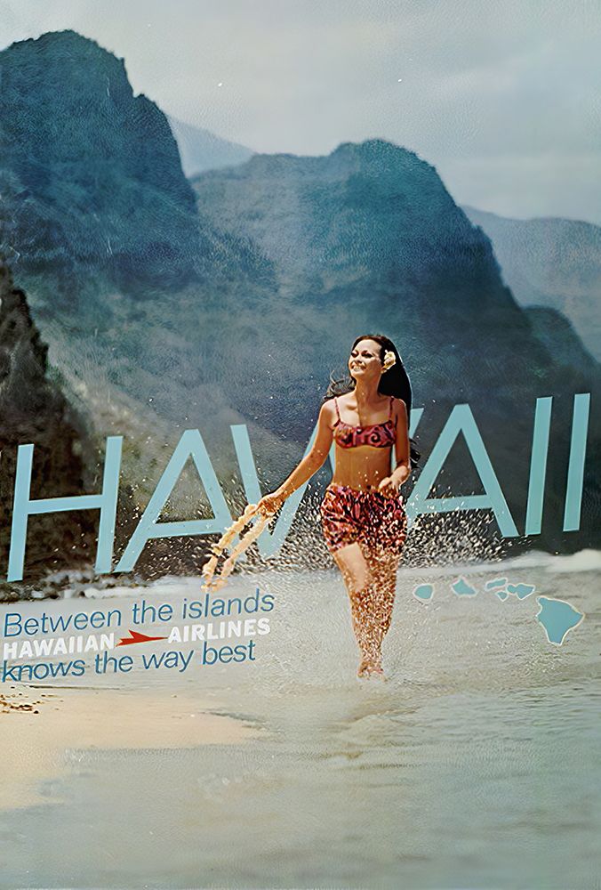 Hawaii Islands Vintage Airline Travel Poster