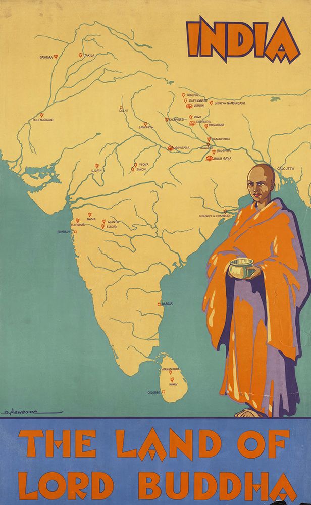 India Buddha Vintage Travel Poster
