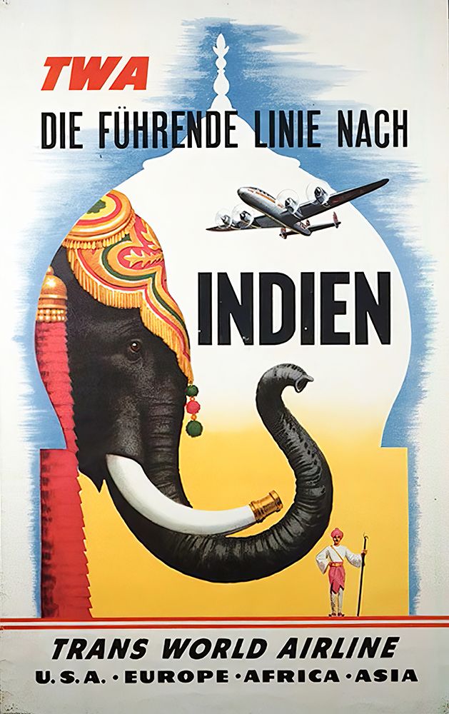India in German Vintage Air Travel Poster