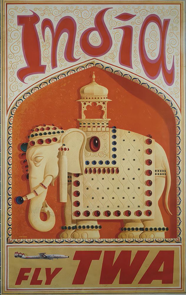 India Mid Century Vintage Air Travel Poster