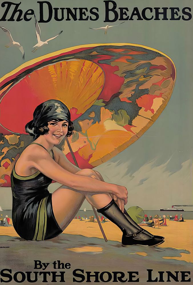 Indiana The Dunes Beaches Vintage Rail Travel Poster circa 1930
