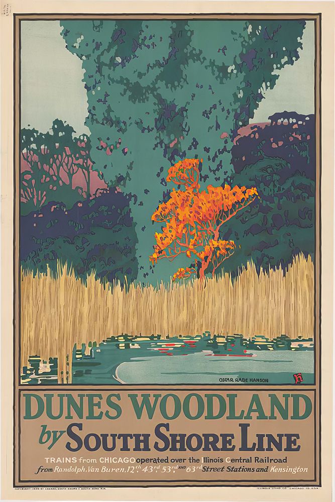 Indiana The Dunes Woodland Vintage Rail Travel Poster