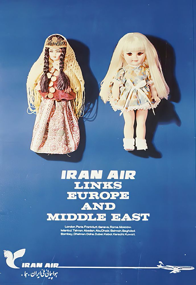 Iran Dolls Mid Century Vintage Airline Travel Poster