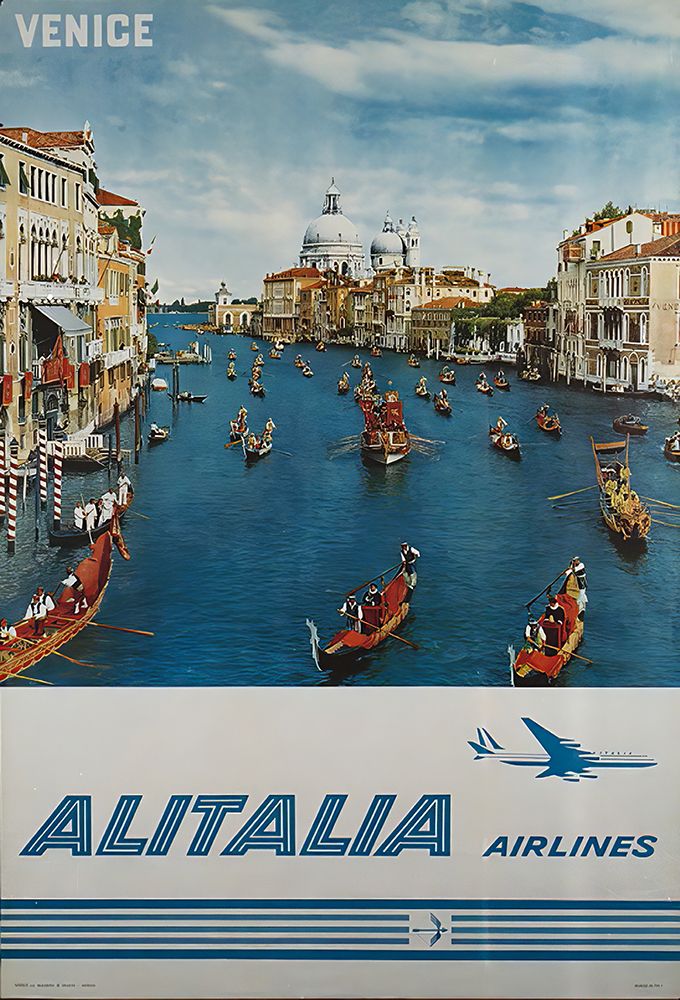 Italy Venice Mid Century Vintage Airline Travel Poster