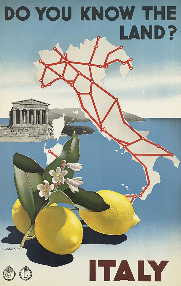 Italy Map Vintage Travel Poster