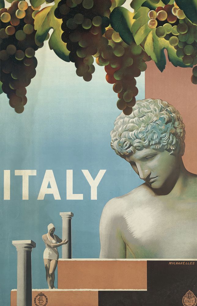 Italy Statue Vintage Travel Poster