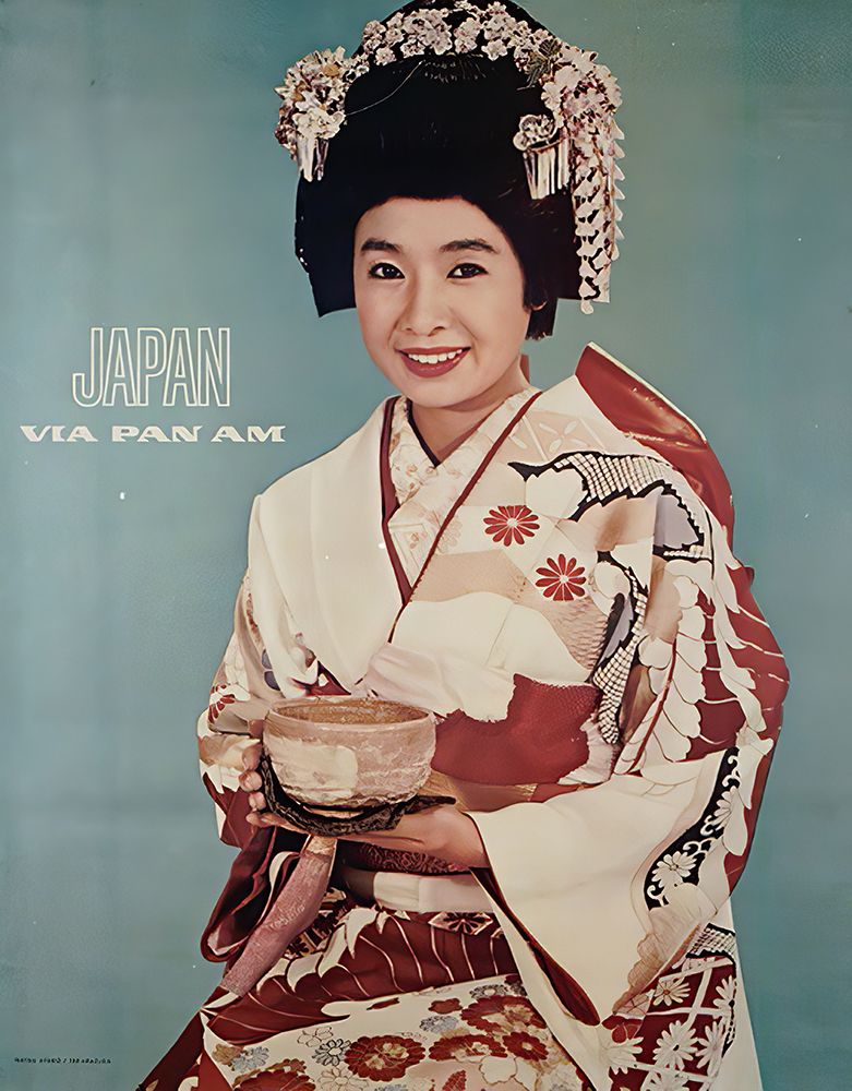 Japan Mid Century Vintage Airline Travel Poster