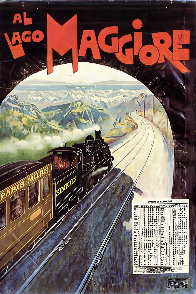 Lago Maggiore Vintage Steam Train Travel Poster 1906