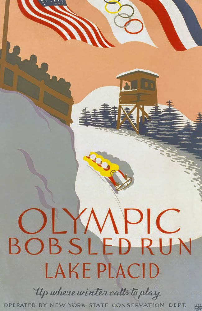 Lake Placid Bobsled Vintage Sports Travel Poster