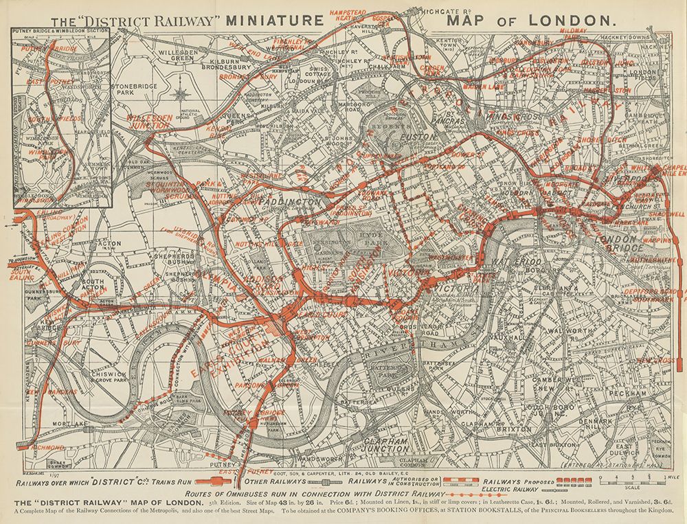 London Map of Londons District Railway from Cooks Handbook for London 1897