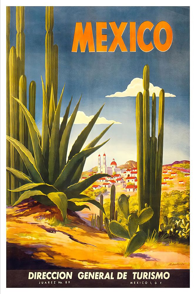 Mexico Saguaro Vintage Travel Poster