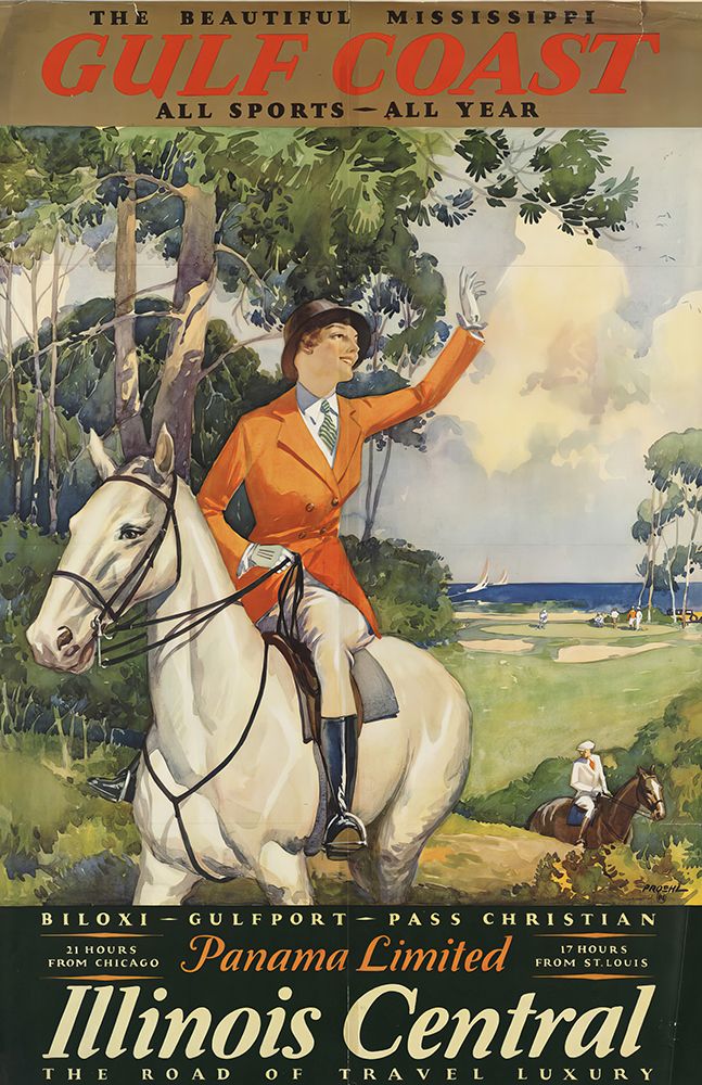 Mississippi Gulf Coast Horse Rider Vintage Travel Poster
