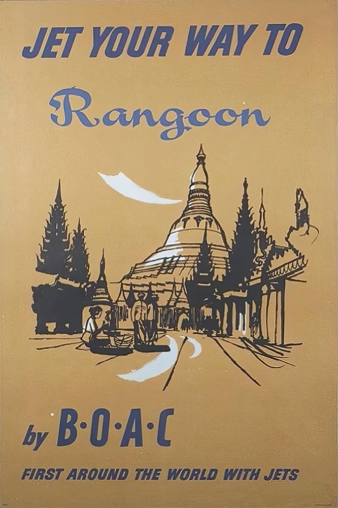 Myanmar Rangoon Vintage Air Travel Poster