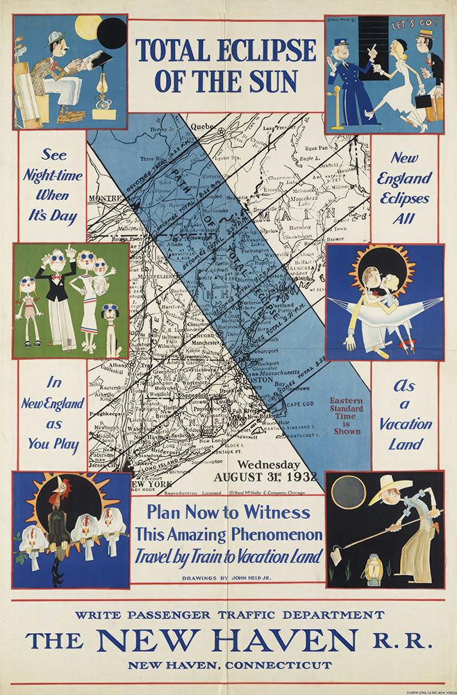 New England Total Eclipse Vintage Travel Poster 1932