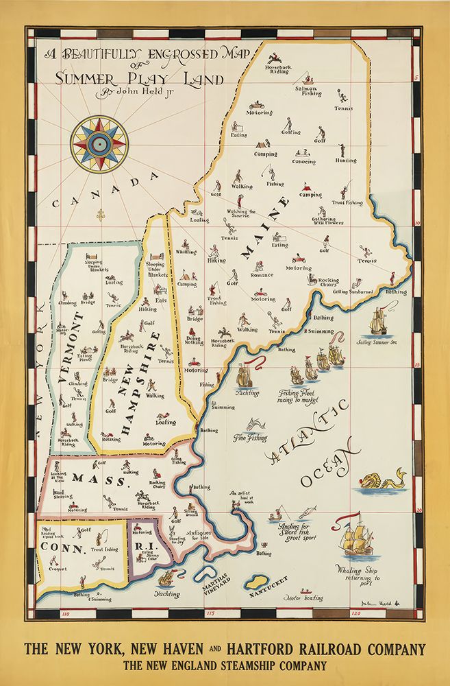 New England Map Vintage Railroad Poster