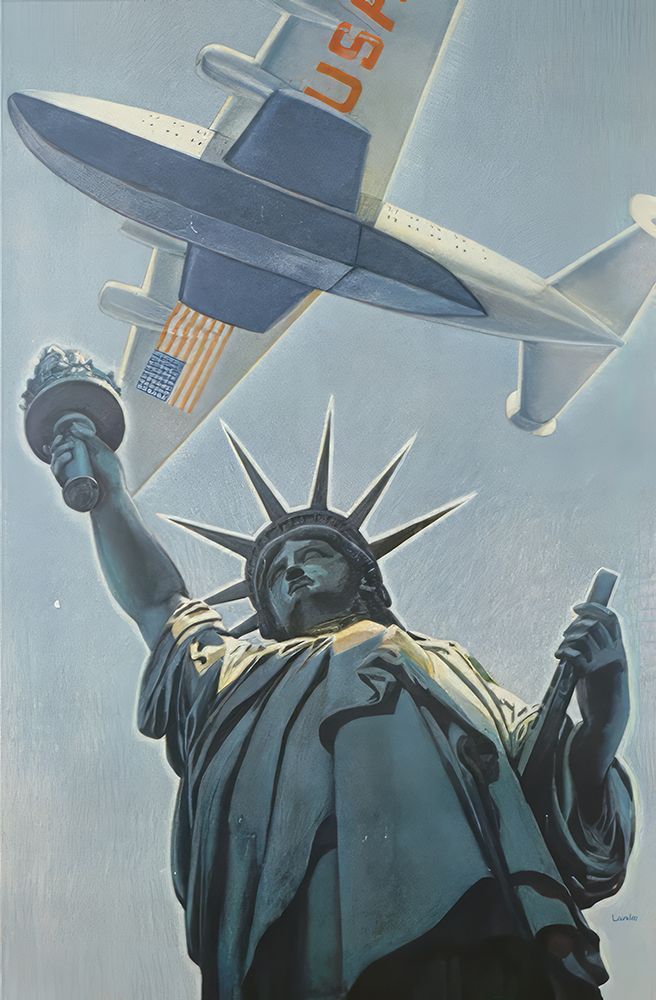 New York Clipper Statue of Liberty Vintage Travel Poster