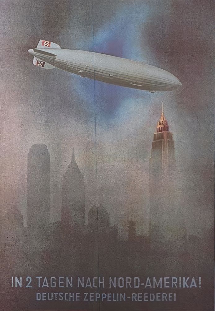 New York Zeppelin Vintage Air Travel Poster