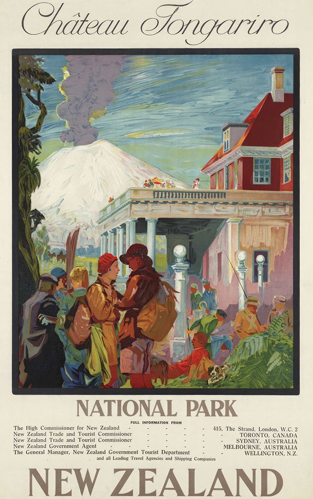 New Zealand Chateau Tongariro Vintage Travel Poster