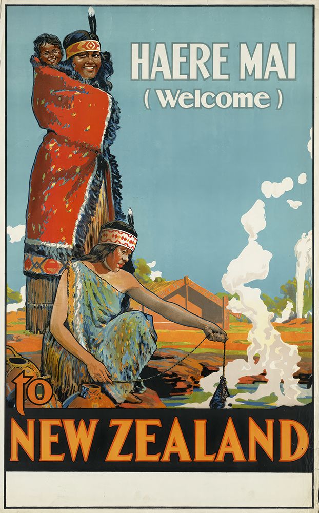 New Zealand Haere Mai Vintage Travel Poster