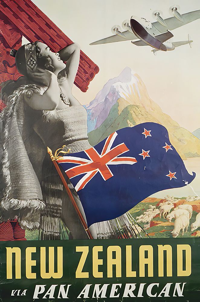 New Zealand Vintage Airline Travel Poster