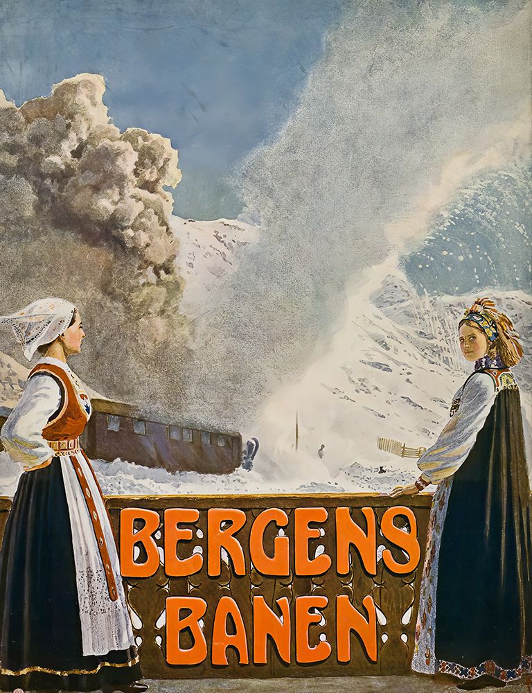 Norway Bergens Banen Vintage Railway Travel Poster