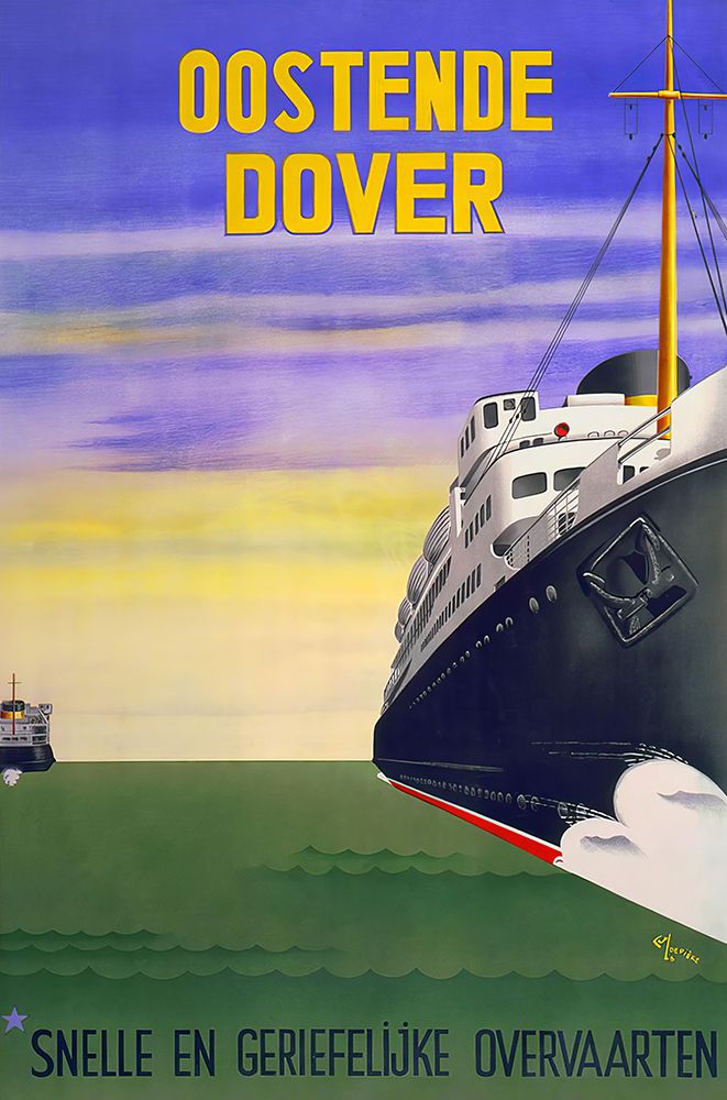 Oostende Dover Vintage Ship Travel Poster