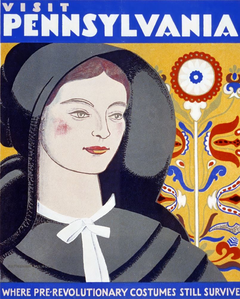 Pennsylvania Pre Revolutionary Costumes Vintage Travel Poster