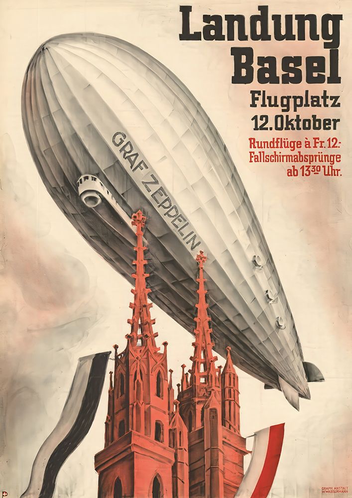 Switzerland, the landing of the airship LZ 127 in Basel 1930 by Otto Plattner