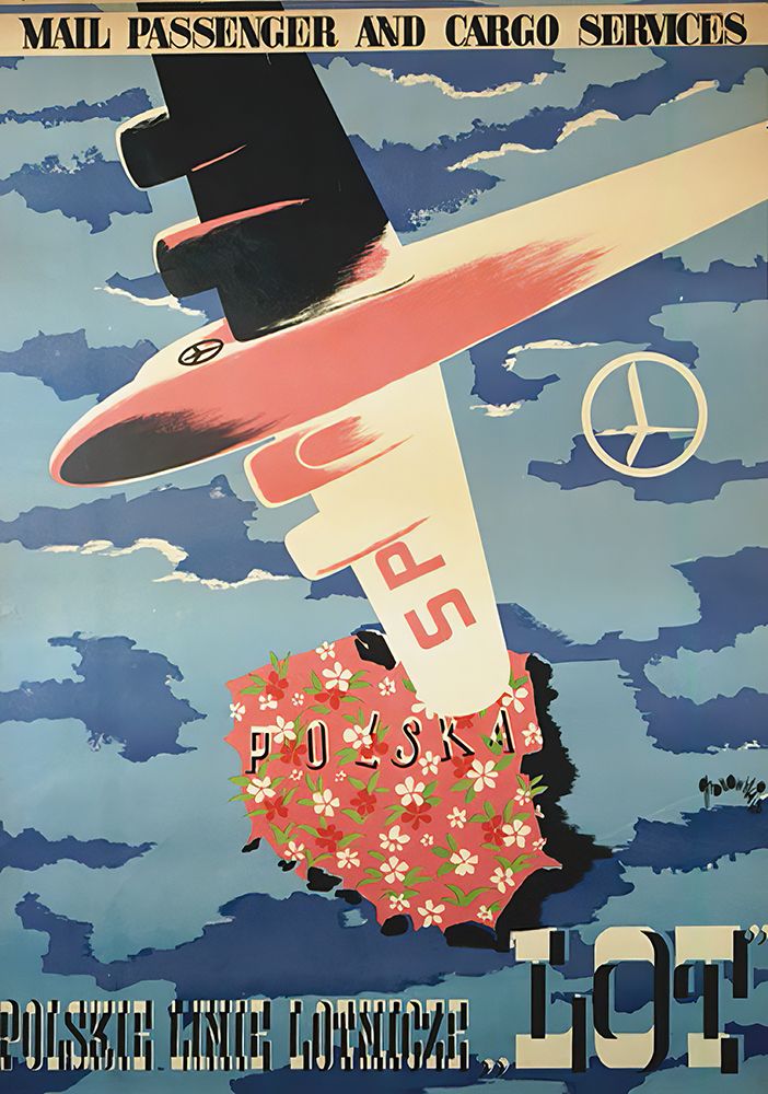 Poland LOT Airlines Vintage Travel Poster circa 1935