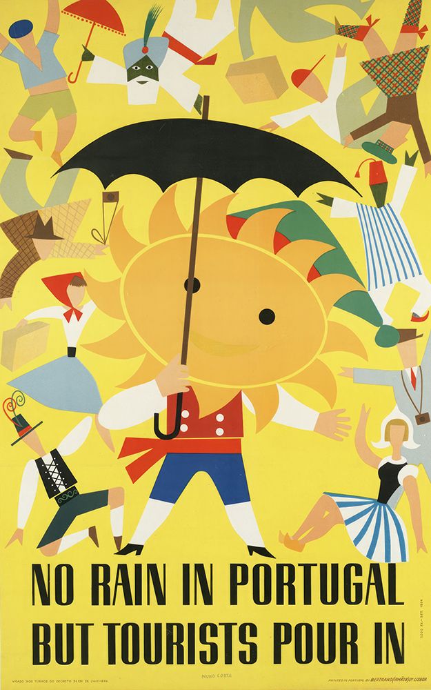 Portugal Tourists Pour In Vintage Travel Poster