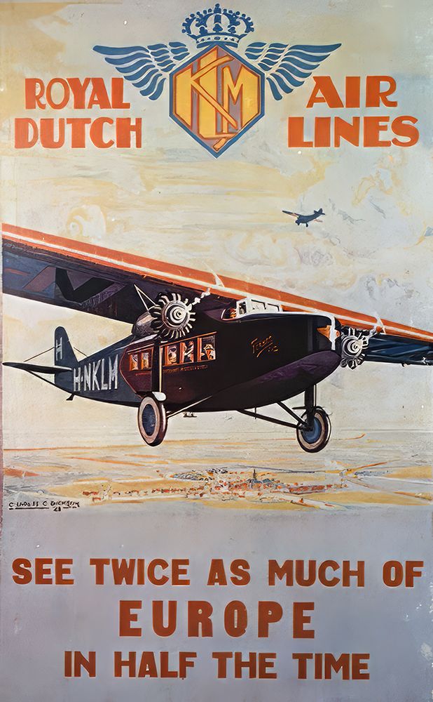 Royal Dutch Airlines Vintage Travel Poster