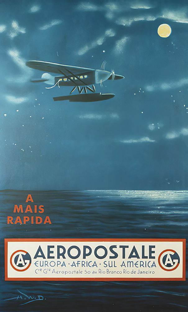 Seaplane by Moonlight Vintage Travel Poster