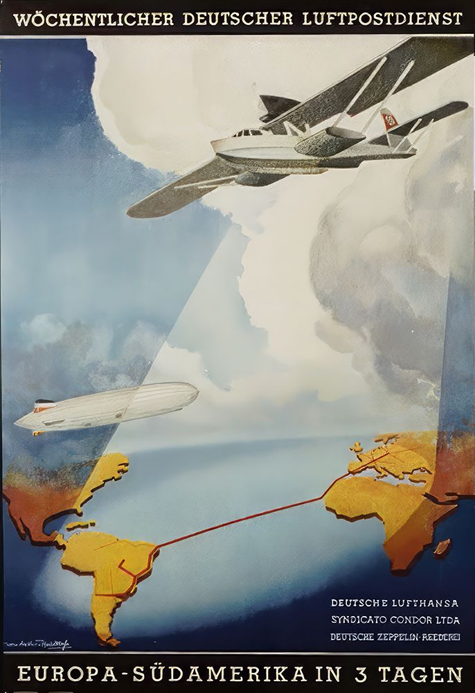 South America German Vintage Airlines Travel Poster
