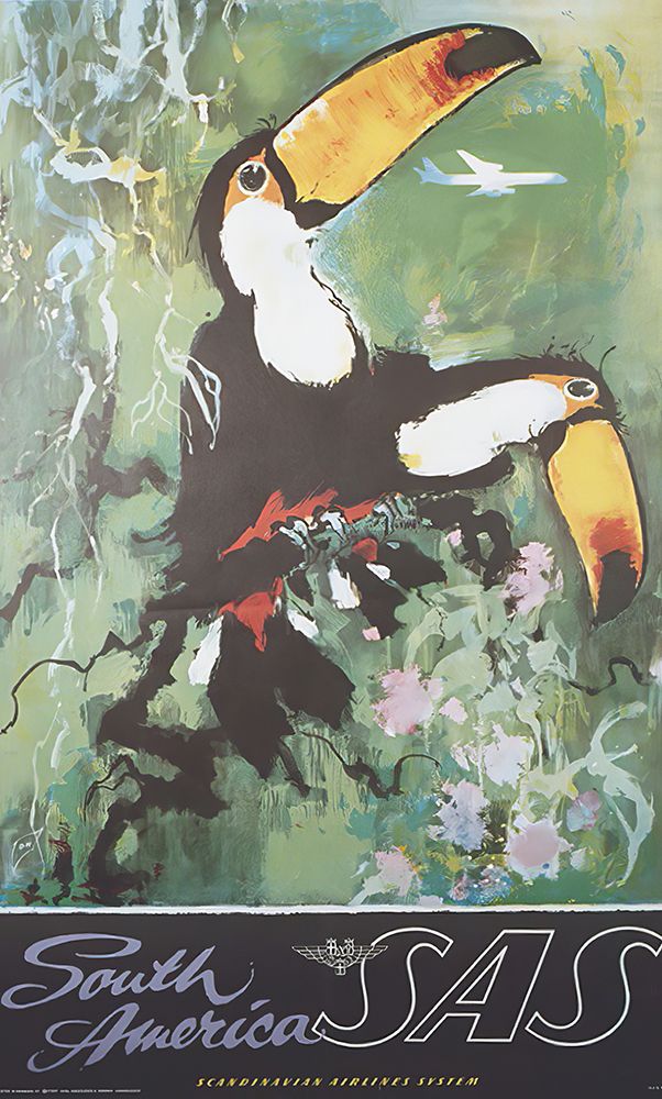 South America Toucans Vintage Airlines Travel Poster