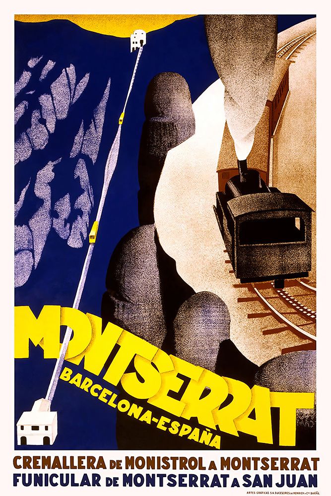 Spain Montserrat Vintage Travel Poster