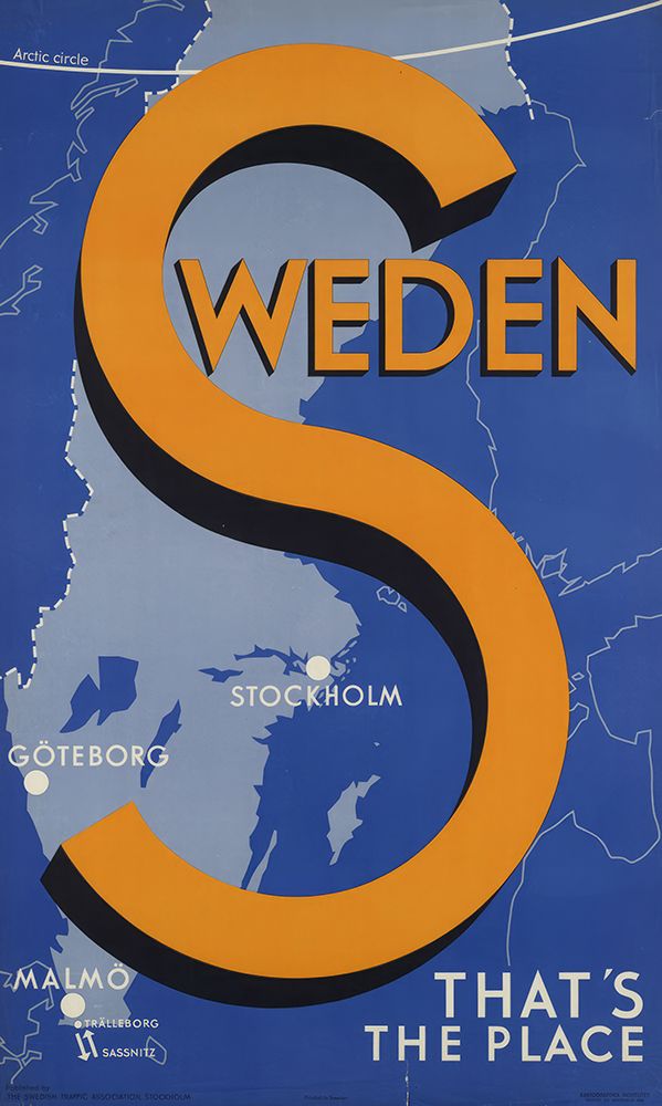 Sweden Map Vintage Travel Poster