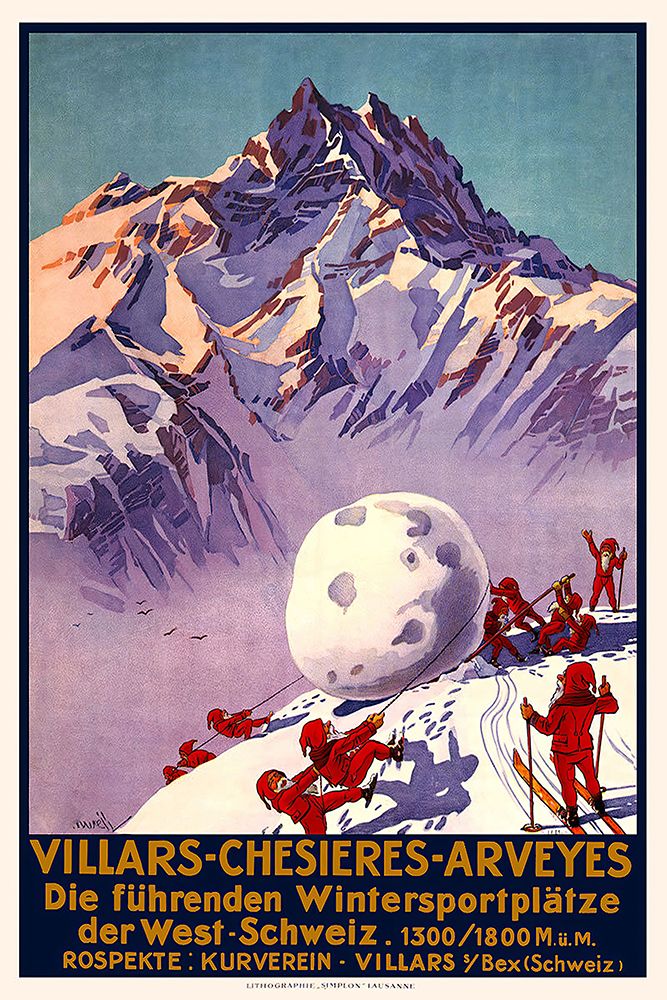 Switzerland Elves Skiing Vintage Travel