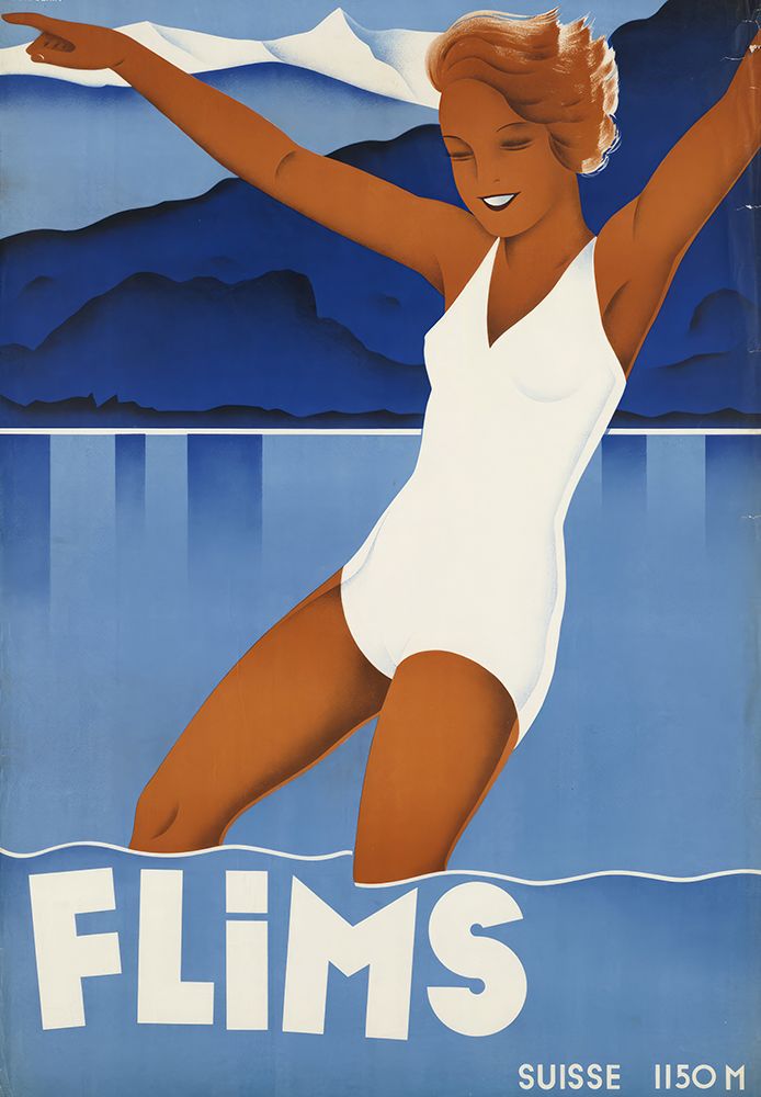 Switzerland Flims Vintage Travel Poster