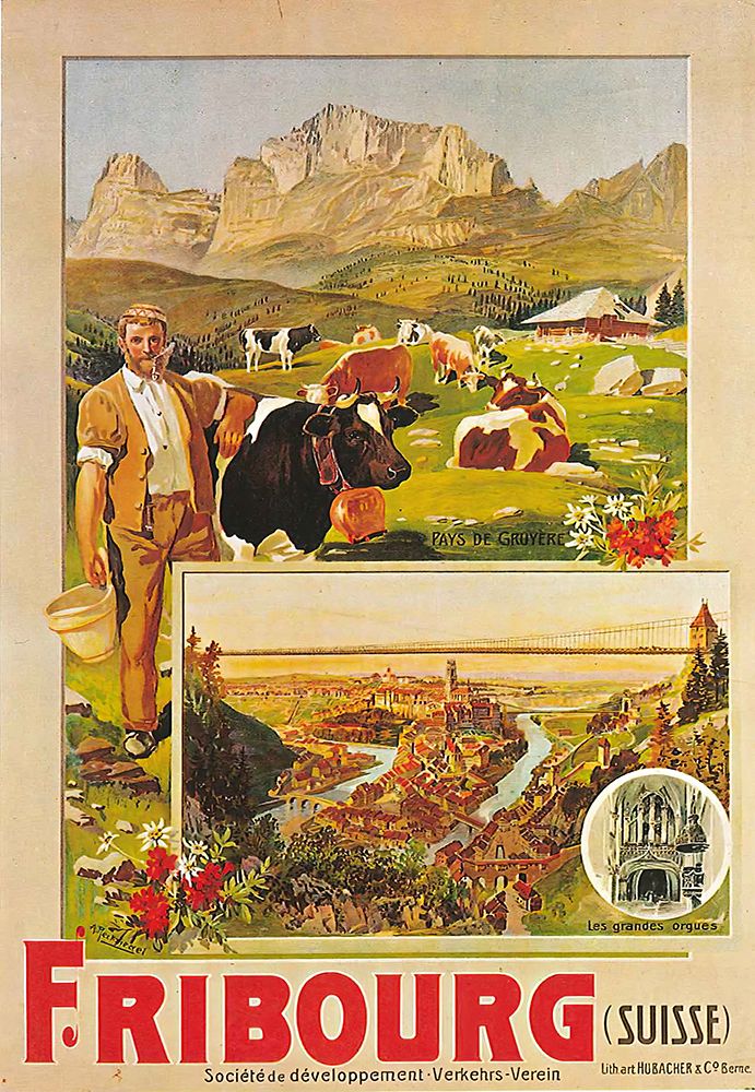 Switzerland Fribourg Vintage Travel Poster